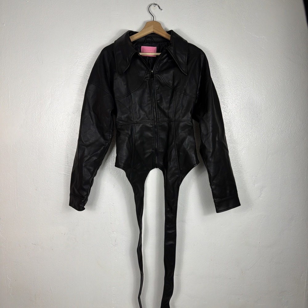 Azalea Wang Faux Leather Black Corset Jacket S Contemporary Modern - Picture 2 of 8